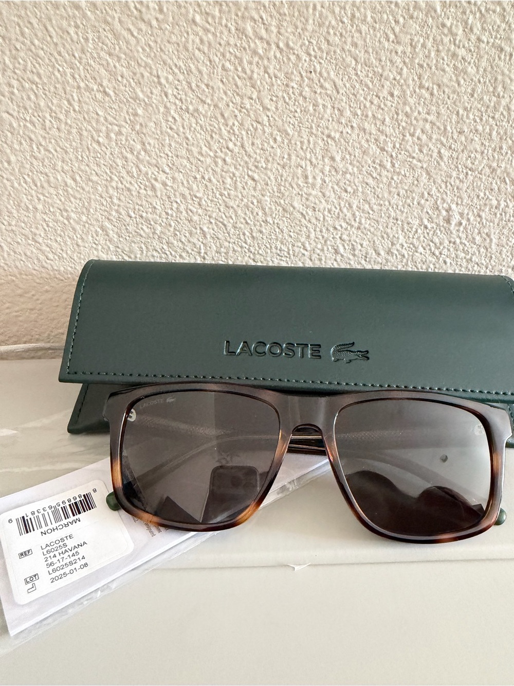 Lacoste Sunglasses in Tortoiseshell and Dark Green case